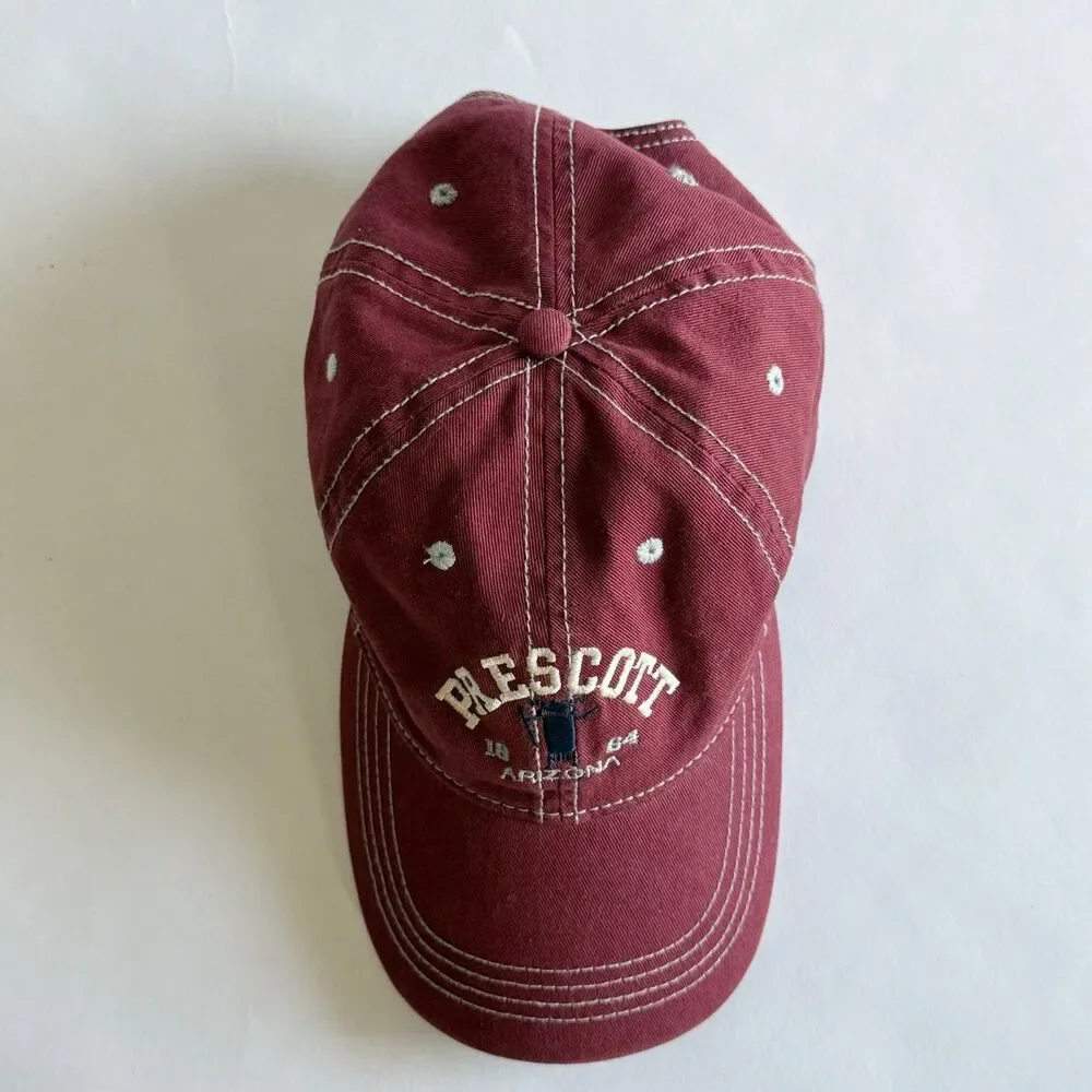 Prescott Arizona Est. 1864 Cotton Maroon Red Adjustable Buckle Backstrap Hat Cap